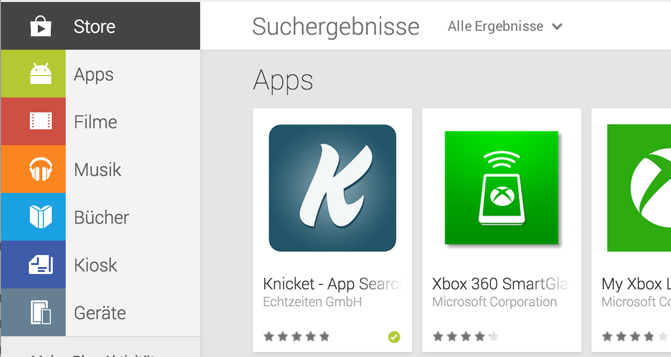 Knicket als App im Google Play Store