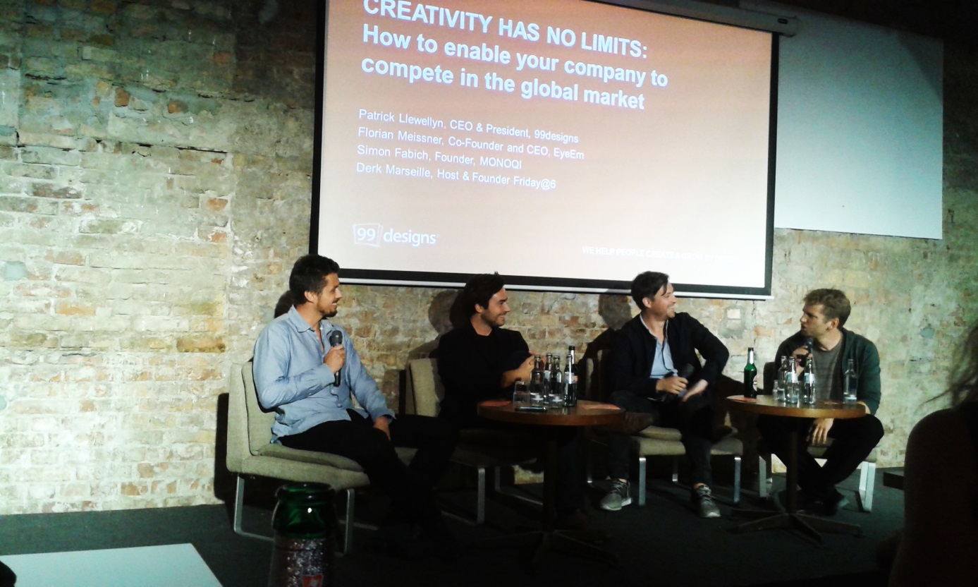 Das Panel in der Factory Berlin: Derk, Simon (Monoqi), Florian (Eyeem) und Partick (99designs), von links nach rechts