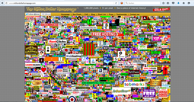 Screenshot der onemilliondollarwebsite