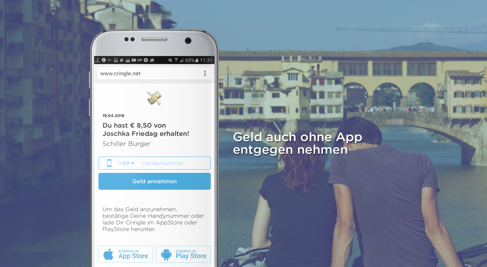 Cringle Geld auch ohne App entgegen nehmen
