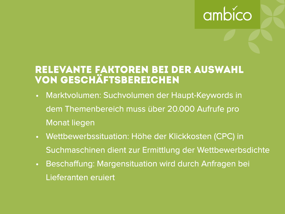 ambico - Relevante Faktoren bei der Auswahl von Geschäftsbereichen
