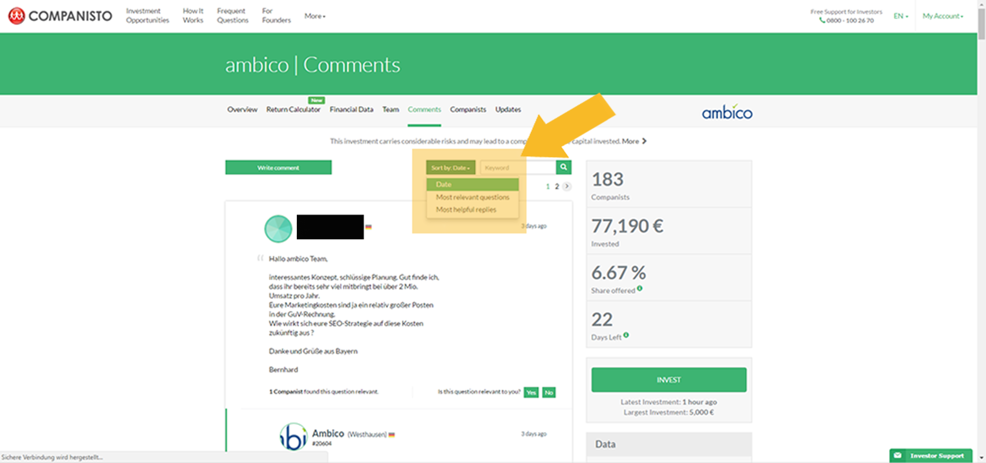 Companisto screenshot sorting function Companisto screenshot sorting function