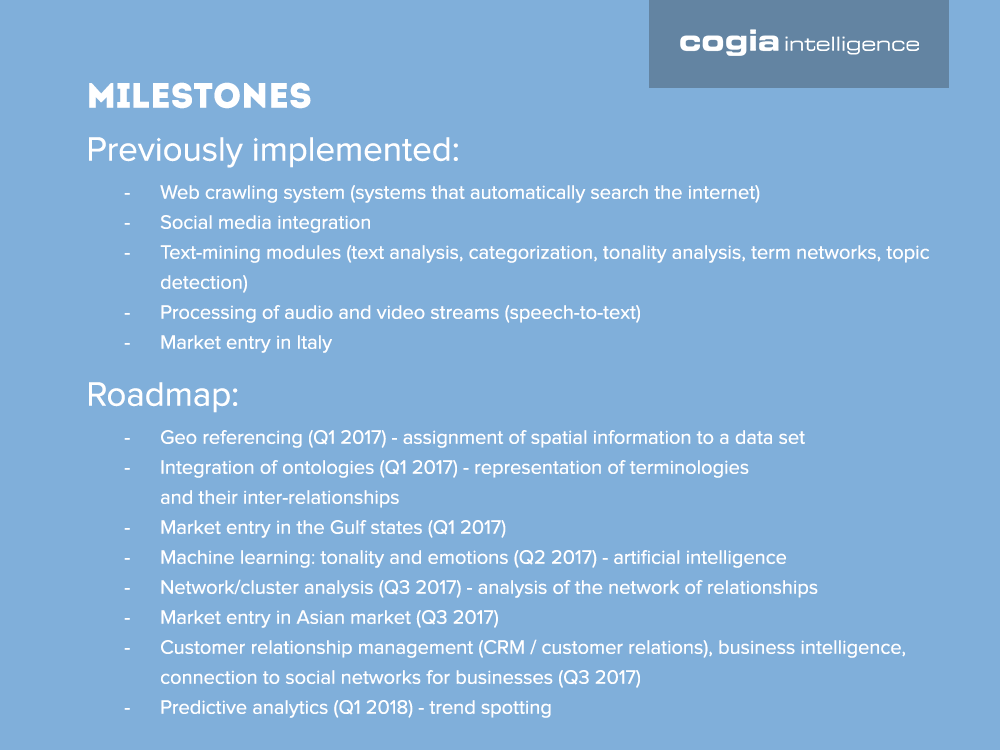 Cogia Milestones
