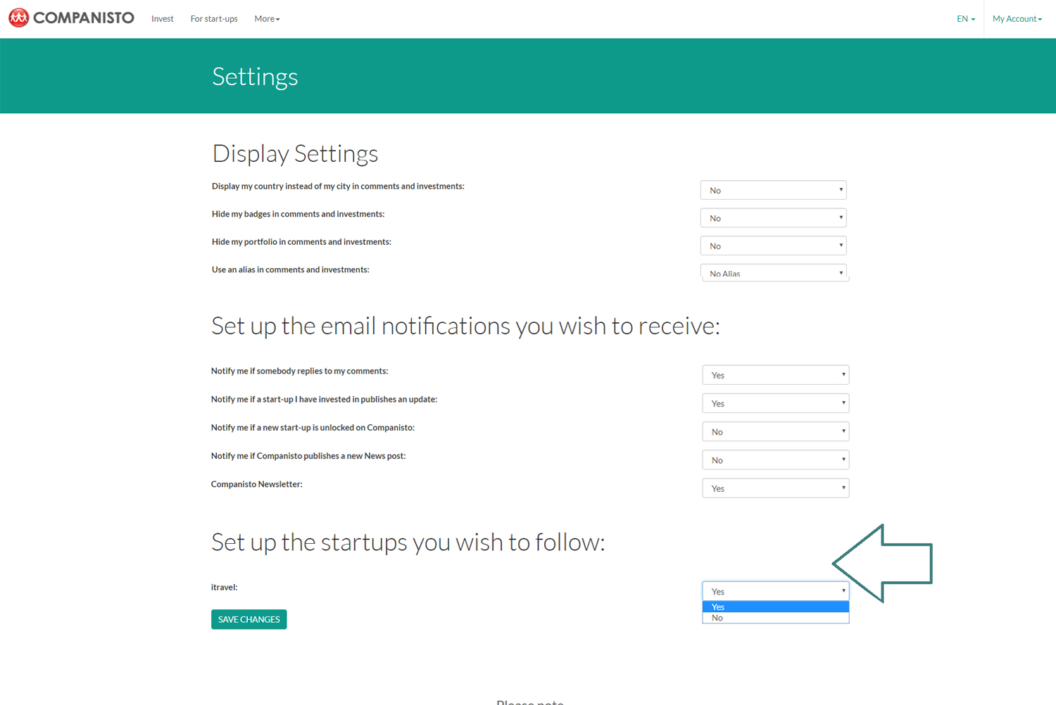 companisto follow function settings engl