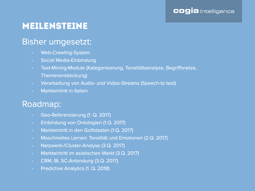 Cogia Meilensteine