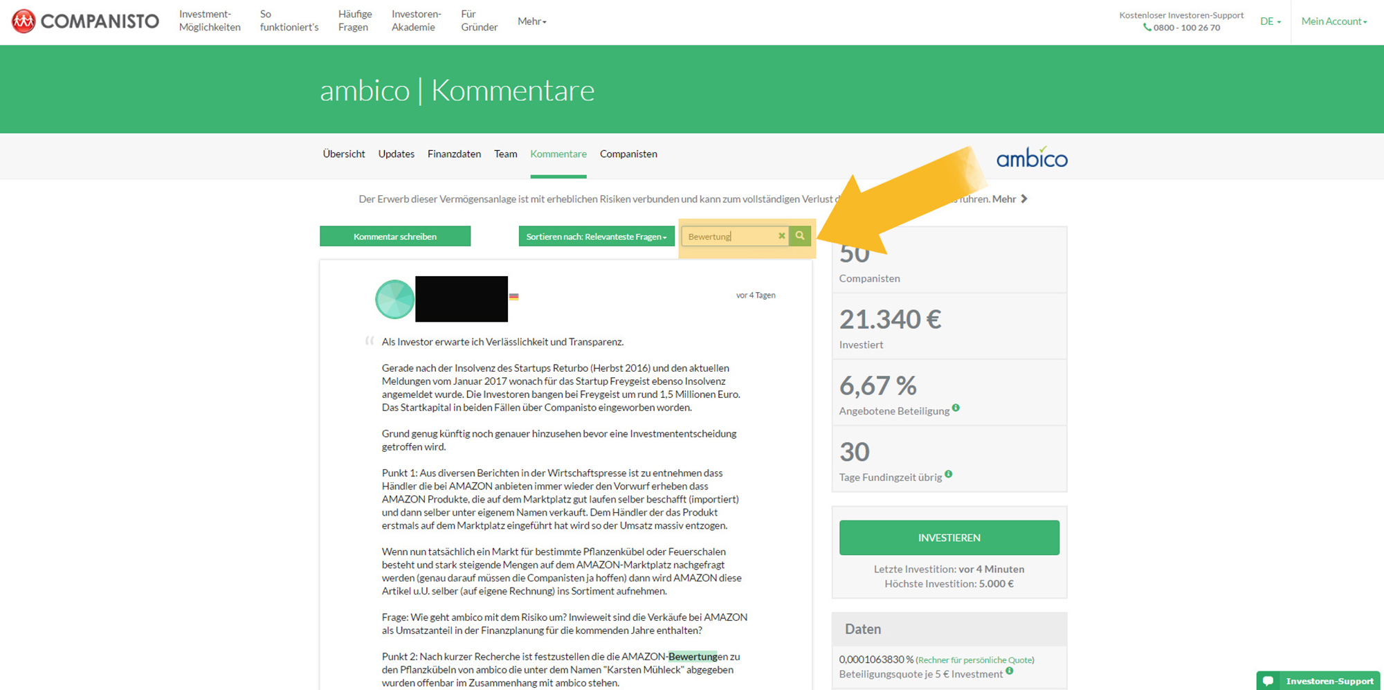 Companisto Screenshot Schlagwortsuche Companisto Screenshot Schlagwortsuche